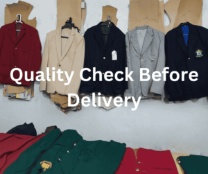 Hanging blazers and coats in various colours on master table for quality check
